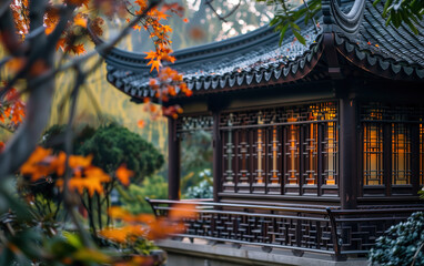 Fototapeta na wymiar Chinese traditional garden architecture,created with Generative AI tecnology.