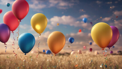 The balloons in the sky.