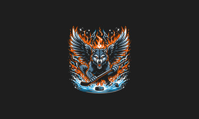 wolf with wings angry flames and lightning vector design - obrazy, fototapety, plakaty