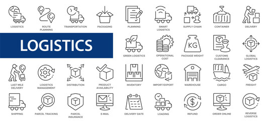 Logistics symbols line icon set. Delivery, Logistics and Shipping outline icon collection.