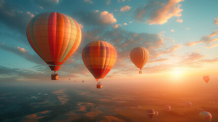 Obraz premium Group of Hot Air Balloons Flying in the Sky
