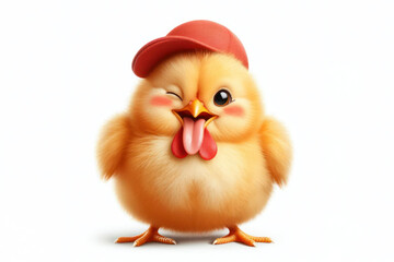 full body chicken winking and sticking out tongue isolated on white background - obrazy, fototapety, plakaty