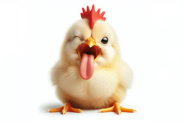 Fototapeta premium full body chicken winking and sticking out tongue isolated on white background