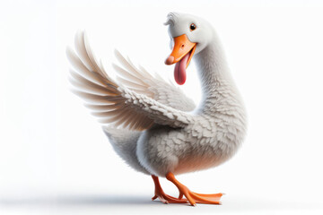 full body goose winking and sticking out tongue isolated on white background