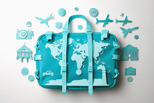 A paper cut out of landmarks around world. Travel day tourism background