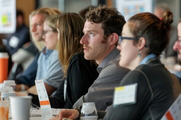 Group of individuals seated around a table, engaged in a workshop discussing consumer behavior and market insights