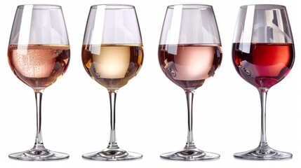 An isolated set of white, rose, and red wine glasses - obrazy, fototapety, plakaty