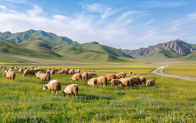Obraz premium Grassland scenery in Xinjiang, China,created with Generative AI tecnology.