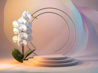 podium display for product mock-up on pastel background 