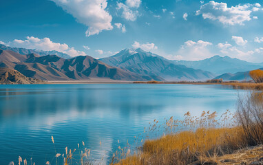 Lake scenery in Xinjiang, China,created with Generative AI tecnology.