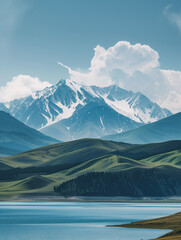 Lake scenery in Xinjiang, China,created with Generative AI tecnology.