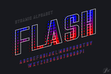 Racing alphabet design, dynamic typeface, letters and numbers.