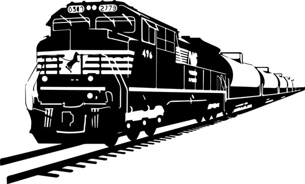 A powerful silhouette of a locomotive freight train, ideal for transportation, industry, and travel themes.