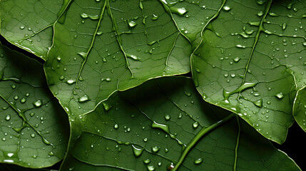 Green Leaves Adorned With Water Droplets