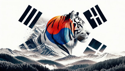 Tiger and Korean flag