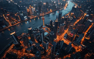 Deurstickers China riverside city night scenery,created with Generative AI tecnology. © henvryfo