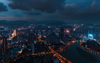 Obraz premium China's bustling city night scenery,created with Generative AI tecnology.