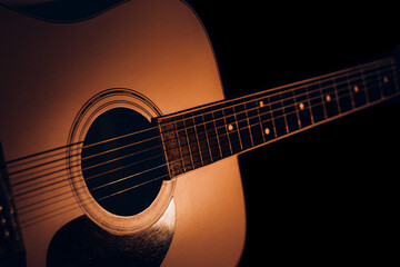 Close up of Acoustic guitar.Music background