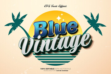 Blue Summer Retro Vintage Editable text Effect Style