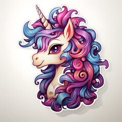 cartoon sticker unicorn, isolated on white background. Created using generative AI tools - 780642183