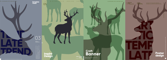 Minimalist posters with layered deer silhouettes against monochromatic backgrounds.