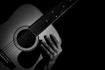 Man holding acoustic guitar. Music background