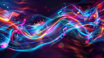 Vibrant Melodious Waves of Color and Light in Harmonious Motion for Captivating Music Events and Performances - obrazy, fototapety, plakaty