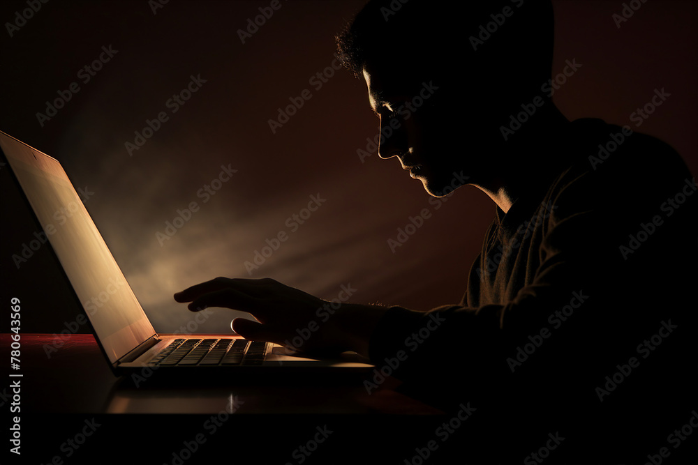 Poster generated with ai image of man hands typing on a laptop keyboard