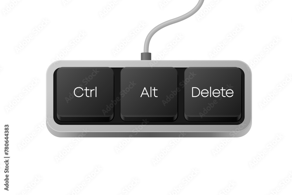Poster ctrl alt delete button combination. computer keyboard. word on pc computer keyboard. vector illustra