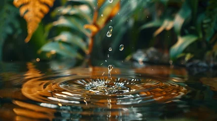 Fotobehang 葉から落ちる水滴 © 敬一 古川