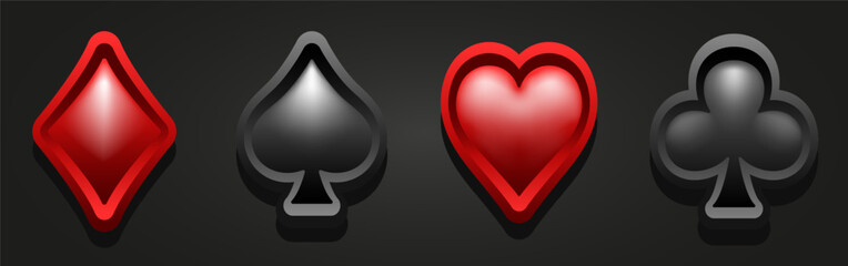 Card suit symbol. 3D card suit. Vector illustration isolated on a dark background.