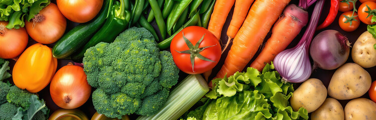 A colorful array of fresh vegetables and variety of textures and hues, healthy eating and nutrition.