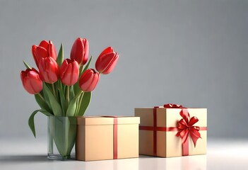 Fototapeta premium bouquet of tulips in a box