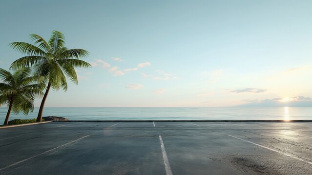Parking near the sea with beautiful sky and coconut tree on the side.
