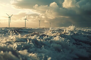Wind turbines in the sea - obrazy, fototapety, plakaty
