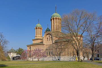 Metropolitan Cathedral of Saint Demetrius Building at Town Park Sunny Spring Day in Craiova Romania
