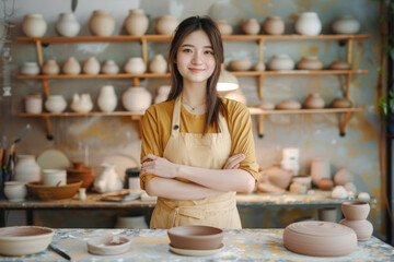 Young asian woman at pottery class