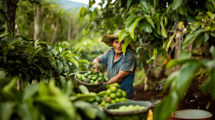 Naklejka na ściany i meble Handpickes avocado harvesting in avocado season