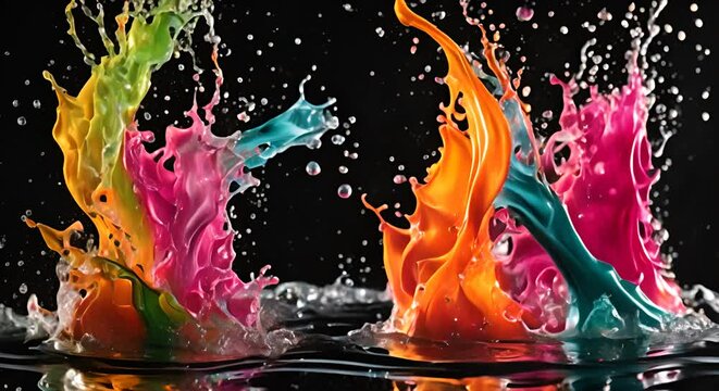 water colorful splashing on black background