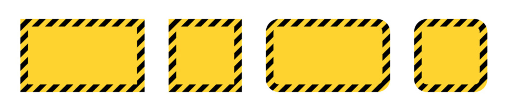 Tape frames caution. Yellow and black warning border is square and rectangular. Danger in construction or on the road.