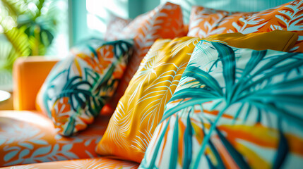 Tropical Elegance in Home Decor, Featuring Exotic Leaf Patterns for a Fresh and Vibrant Interior - obrazy, fototapety, plakaty