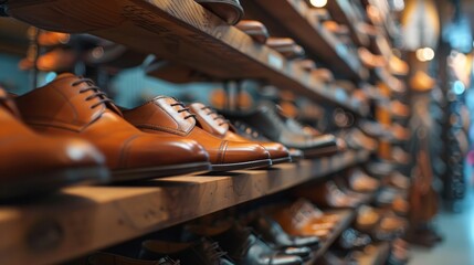 Assortment of Men's Dress Shoes on Store Shelves. Generative ai