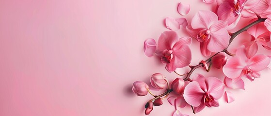 Pink orchid on a pink background, template for a postcard