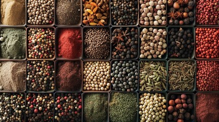 background of various aromatic spices. Assortment of oriental herbs and spices. top view. copy space.