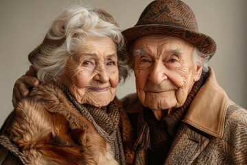 Intimate close-up of an elderly couple, showcasing their affection and the details of aging with dignity - obrazy, fototapety, plakaty
