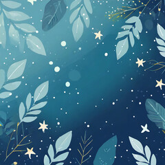 Fototapeta na wymiar Blue Background With Leaves and Stars