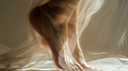 Artistic Composition of Human Legs and Flowing Fabric. Generative ai