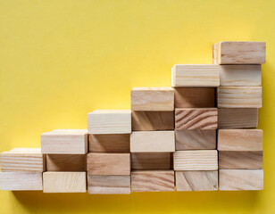 Business process, Workflow, Flowchart, Process Concept with Wooden cubes on yellow background