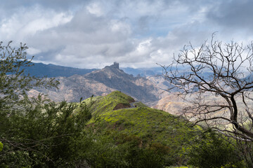 view of Bentayga rock in the top of Gran Canaria . Gran Canaria. Canary islands	
