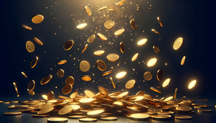 golden coins falling into the night